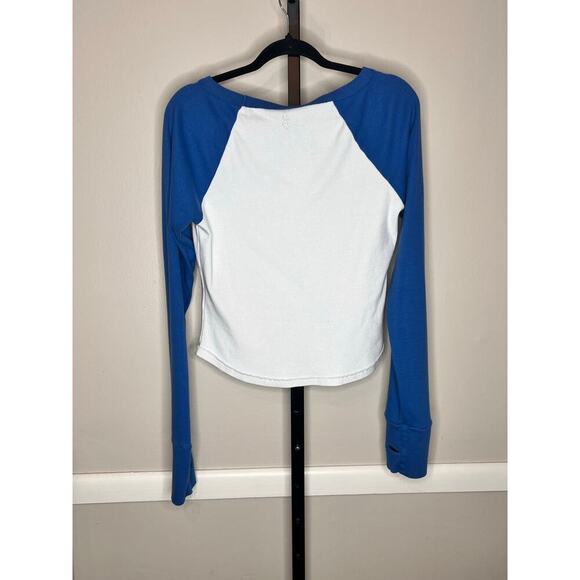 NEW without tag FREE PEOPLE Ribbed Boatneck Baseball Tee - Royal Combo S… - Picture 2 of 7